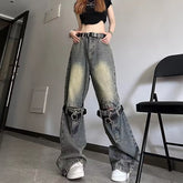 Men Jeans Washed Distressed Pants Ripped Jeans Straight-Leg Pants